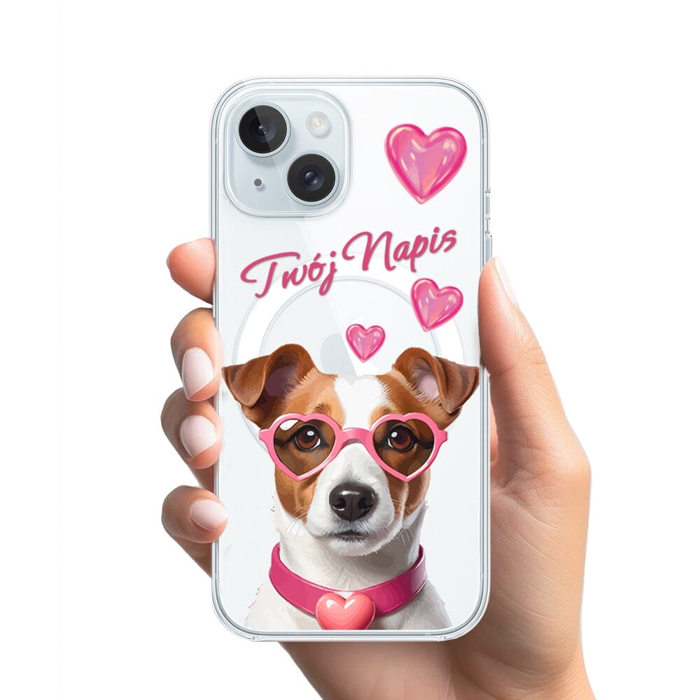 Etui do iPhone 15 z MagSafe przeźroczyste, silikonowe Flexi, Puppy Love, pies rasy Jack Russell Terrier - obrazek 2