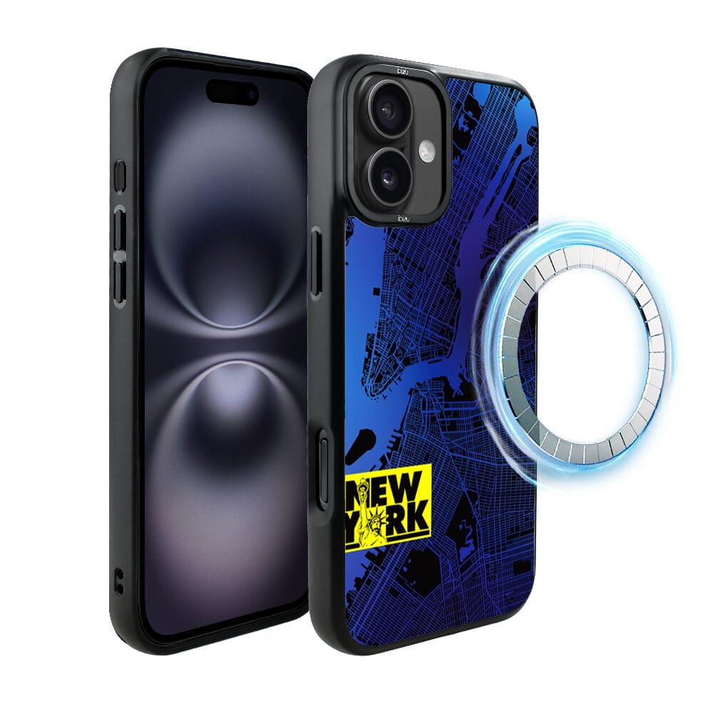 Etui do iPhone 16 IBIZU DropGuard Matt z MagSafe, Mapy Świata, New York
