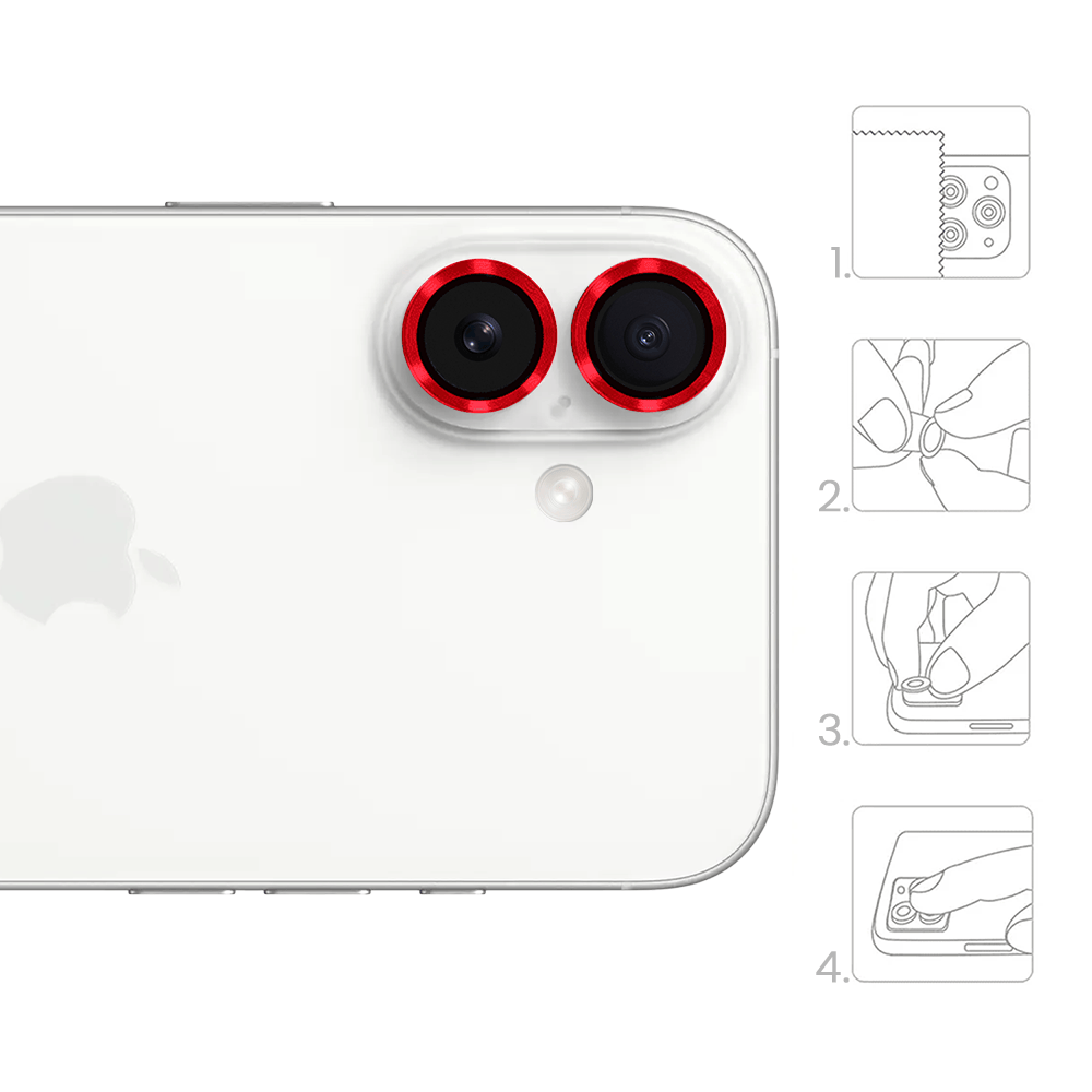 Metalowa osłona obiektywu aparatu ze szkła hartowanego 9H do iPhone 16 Plus, 1 zestaw, czerwona - obrazek 4