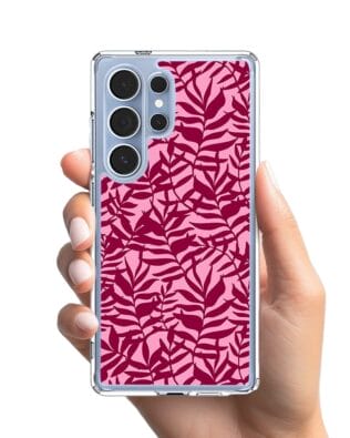 Etui do Samsung Galaxy S25 Ultra z MagSafe przeźroczyste, silikonowe Flexi, bordowe liście