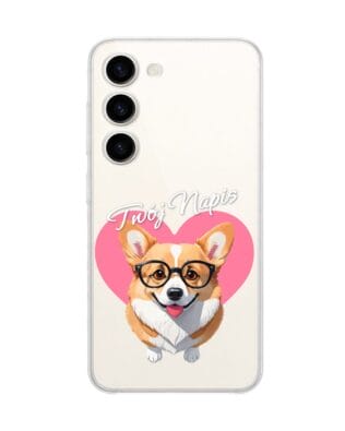 Etui do Samsung Galaxy S23 przeźroczyste, silikonowe Flexi, Puppy Love, pies rasy Corgi
