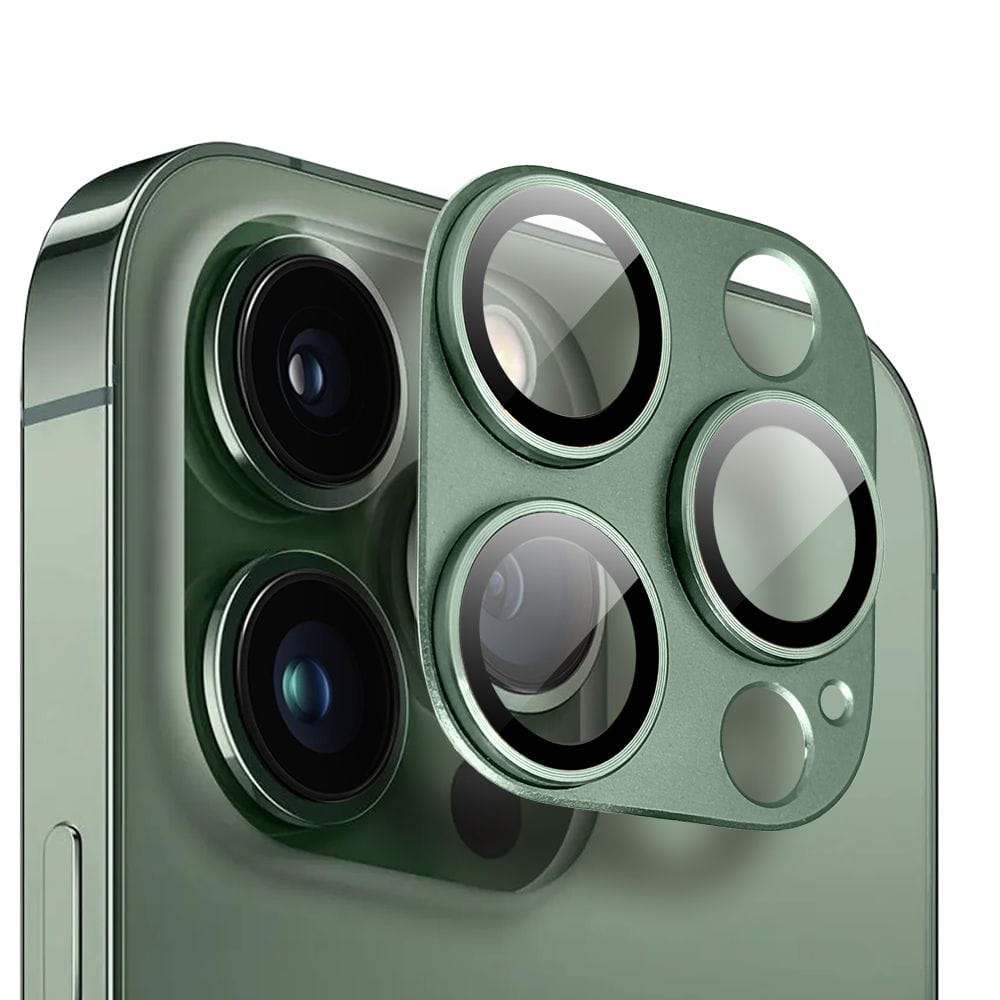 Metalowa osłona na cały aparat z wbudowanymi szkłami do iPhone 13 Pro Max, zielona - obrazek 2