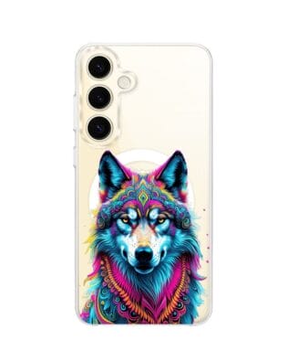 Etui do Samsung Galaxy S24 Plus z MagSafe przeźroczyste, silikonowe Flexi, Dzika Mandala, Wilk