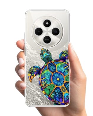 Etui do Xiaomi POCO C75 przeźroczyste, silikonowe Flexi, Dzika Mandala, Żółw