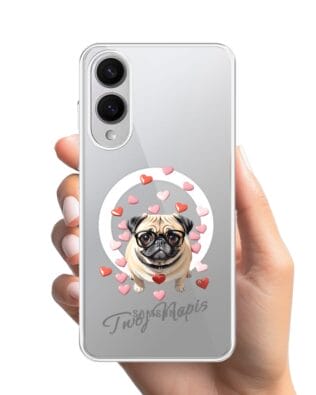 Etui do Samsung Galaxy S25 Edge z MagSafe przeźroczyste, silikonowe Flexi, Puppy Love, pies rasy Mops