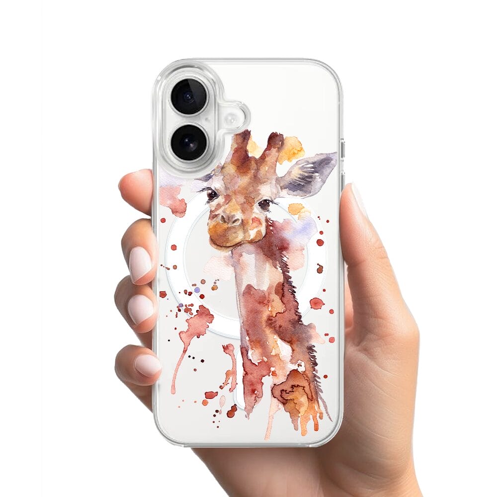 Etui do iPhone 16 z MagSafe przeźroczyste, silikonowe Flexi, Akwarelowe Zoo, Żyrafa - obrazek 2