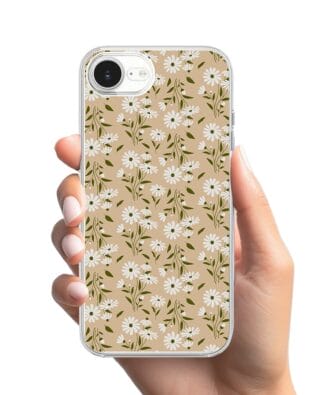 Etui do iPhone 16e z MagSafe przeźroczyste, silikonowe Flexi, delikatne kwiatki na cielistym tle