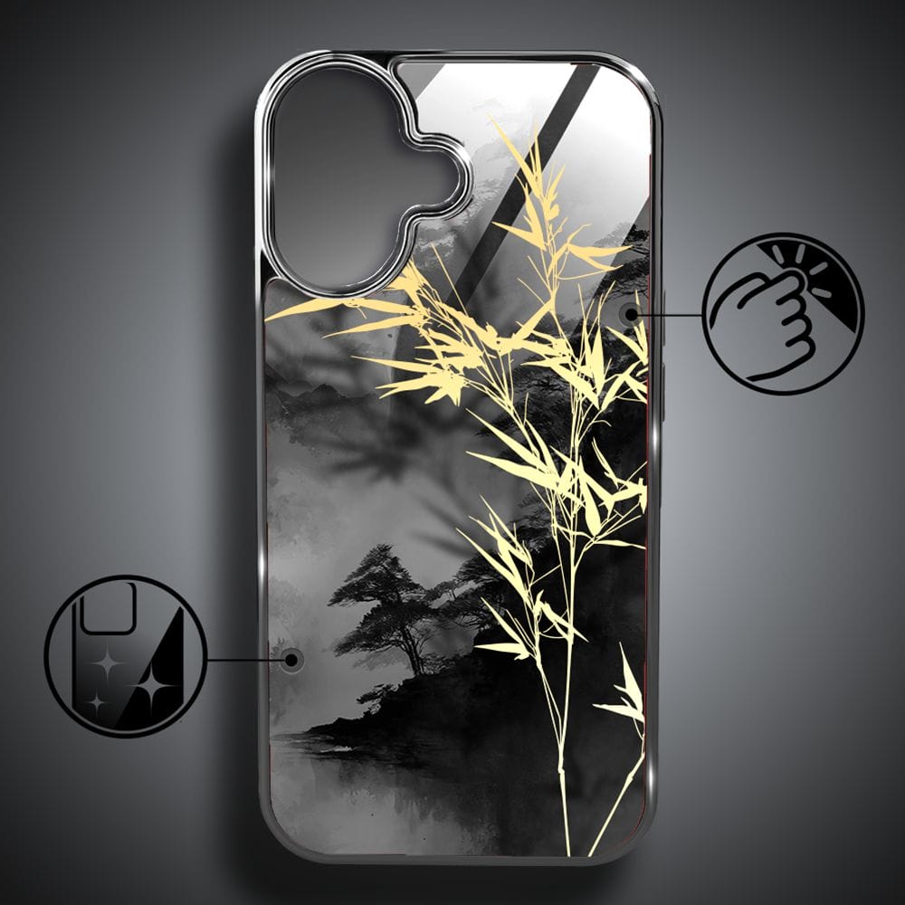 Etui do iPhone 16 IBIZU Elite Glass z MagSafe Magia Azji, Złoty bambus, czarne - obrazek 2