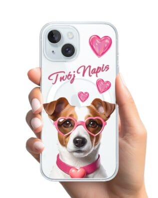 Etui do iPhone 15 Plus z MagSafe przeźroczyste, silikonowe Flexi, Puppy Love, pies rasy Jack Russell Terrier