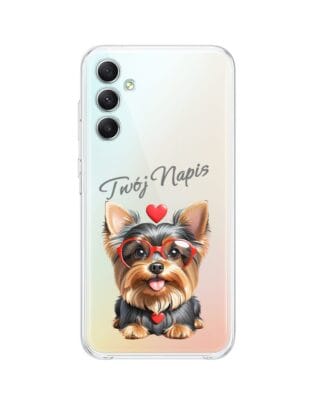 Etui do Samsung Galaxy A34 5G przeźroczyste, silikonowe Flexi, Puppy Love, pies rasy York