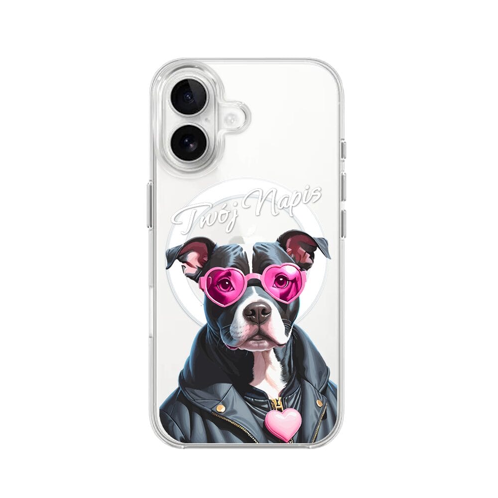 Etui do iPhone 16 z MagSafe przeźroczyste, silikonowe Flexi, Puppy Love, pies rasy Amstaff