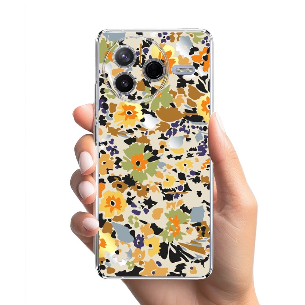 Etui do Xiaomi POCO F7 Pro przeźroczyste, silikonowe Flexi, malowane kwiatki - obrazek 2