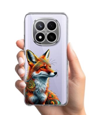 Etui do Xiaomi Redmi Note 14 Pro 4G przeźroczyste, silikonowe Flexi, Dzika Mandala, Twarz lisa