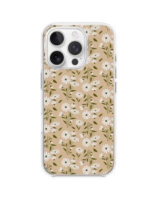 Etui do iPhone 16 Pro Max przeźroczyste, silikonowe Flexi, delikatne kwiatki na cielistym tle