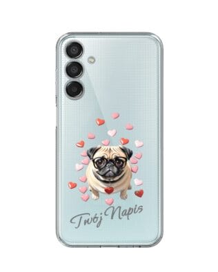 Etui do Samsung Galaxy M15 5G przeźroczyste, silikonowe Flexi, Puppy Love, pies rasy Mops