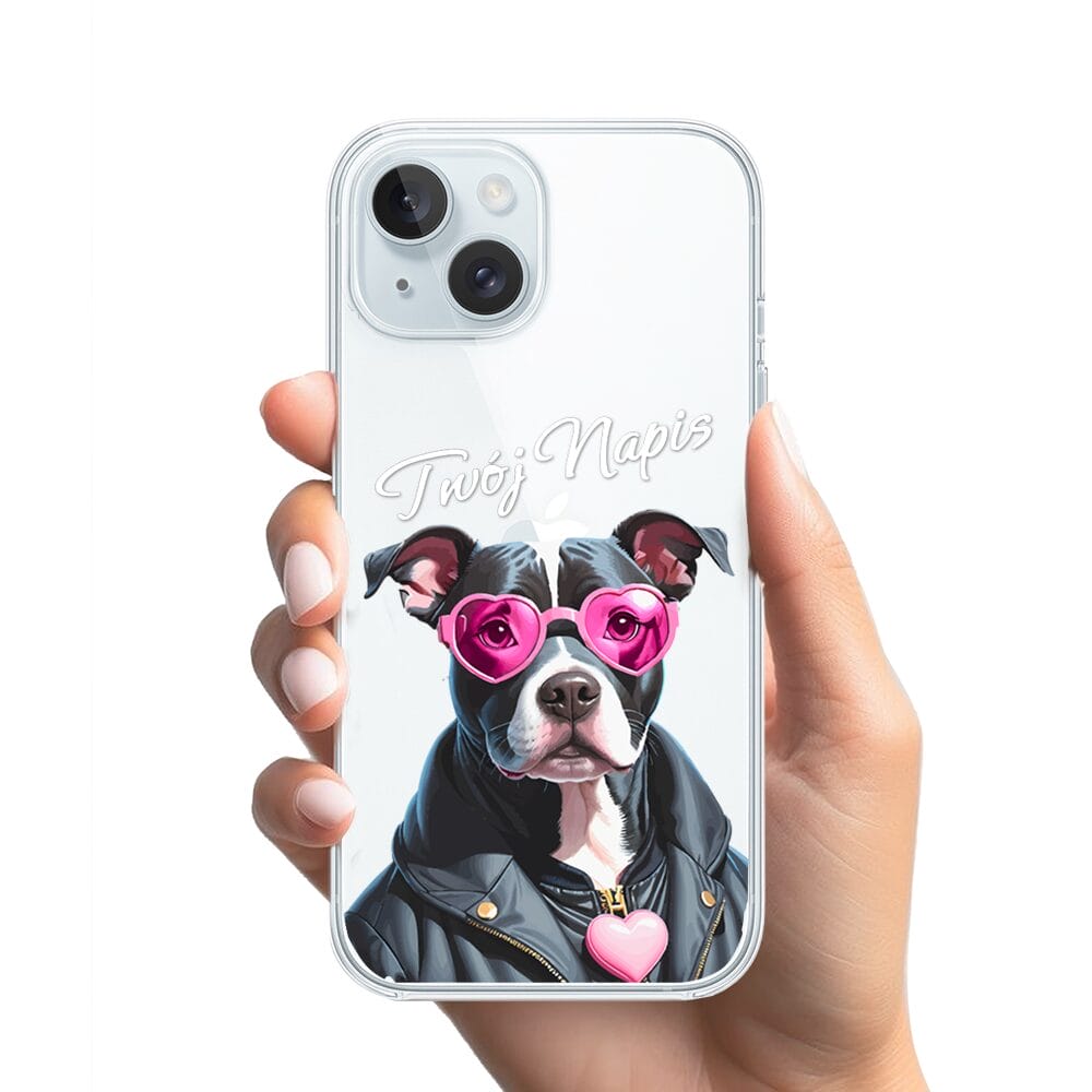 Etui do iPhone 15 przeźroczyste, silikonowe Flexi, Puppy Love, pies rasy Amstaff - obrazek 2