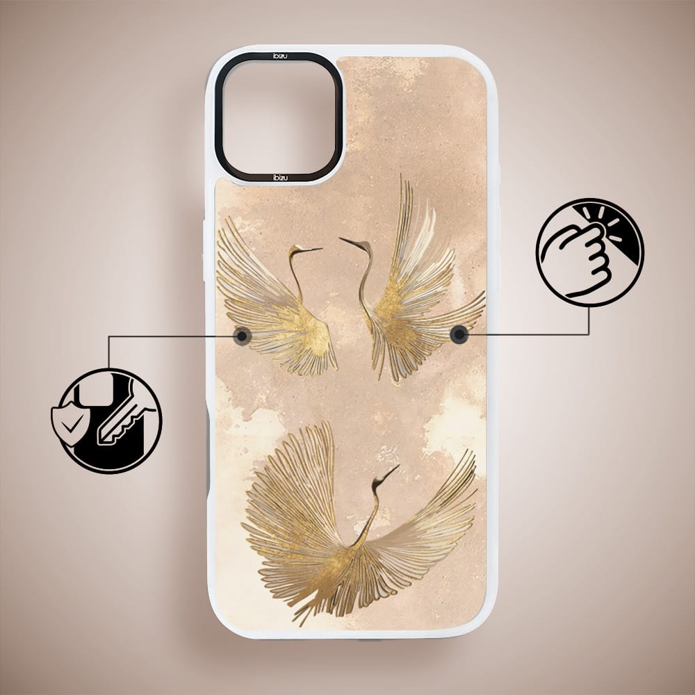 Etui do iPhone 15 IBIZU DropGuard Matt z MagSafe, Boho, Złote żurawie - obrazek 7