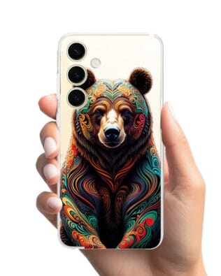 Etui do Samsung Galaxy S24 przeźroczyste, silikonowe Flexi, Dzika Mandala, Niedźwiedź