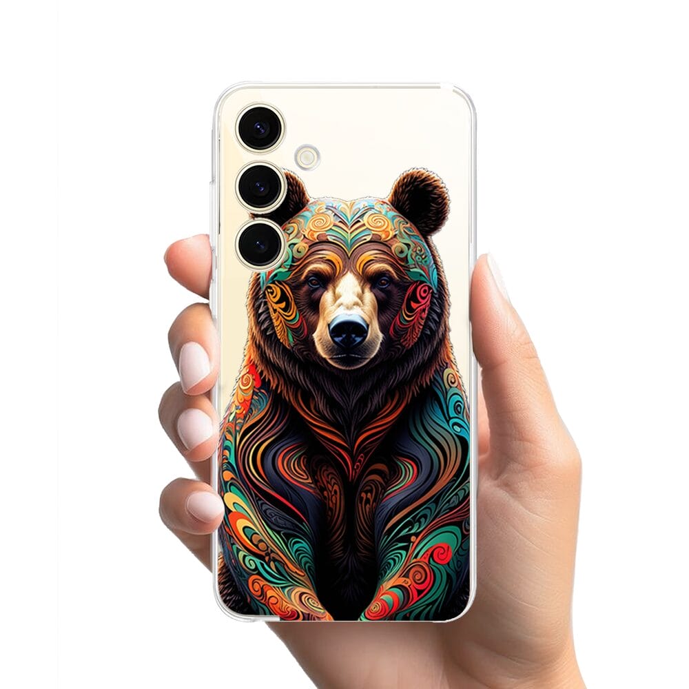Etui do Samsung Galaxy S24 przeźroczyste, silikonowe Flexi, Dzika Mandala, Niedźwiedź - obrazek 2