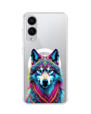 Etui do Samsung Galaxy S25 Edge z MagSafe przeźroczyste, silikonowe Flexi, Dzika Mandala, Wilk