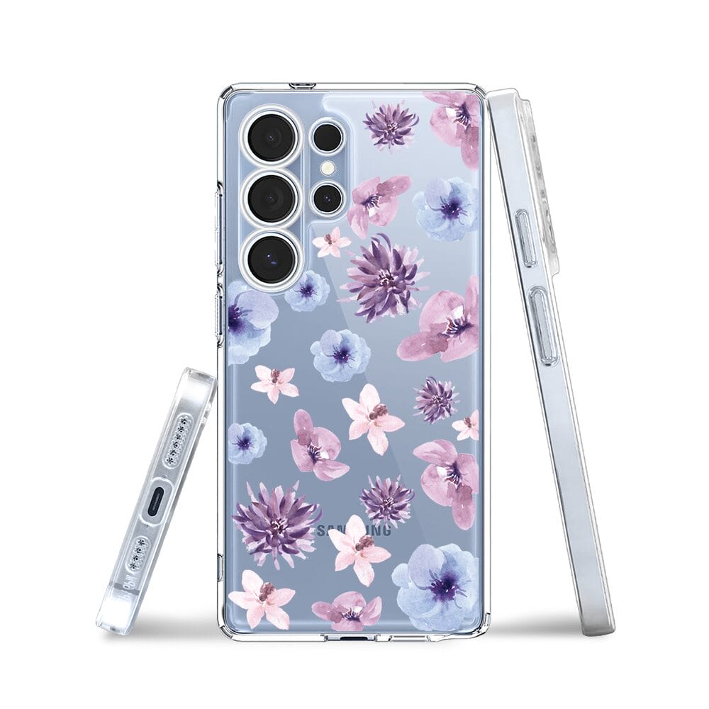 Etui do Samsung Galaxy S25 Ultra przeźroczyste, silikonowe Flexi, kwiatki niebieskie, fioletowe - obrazek 3