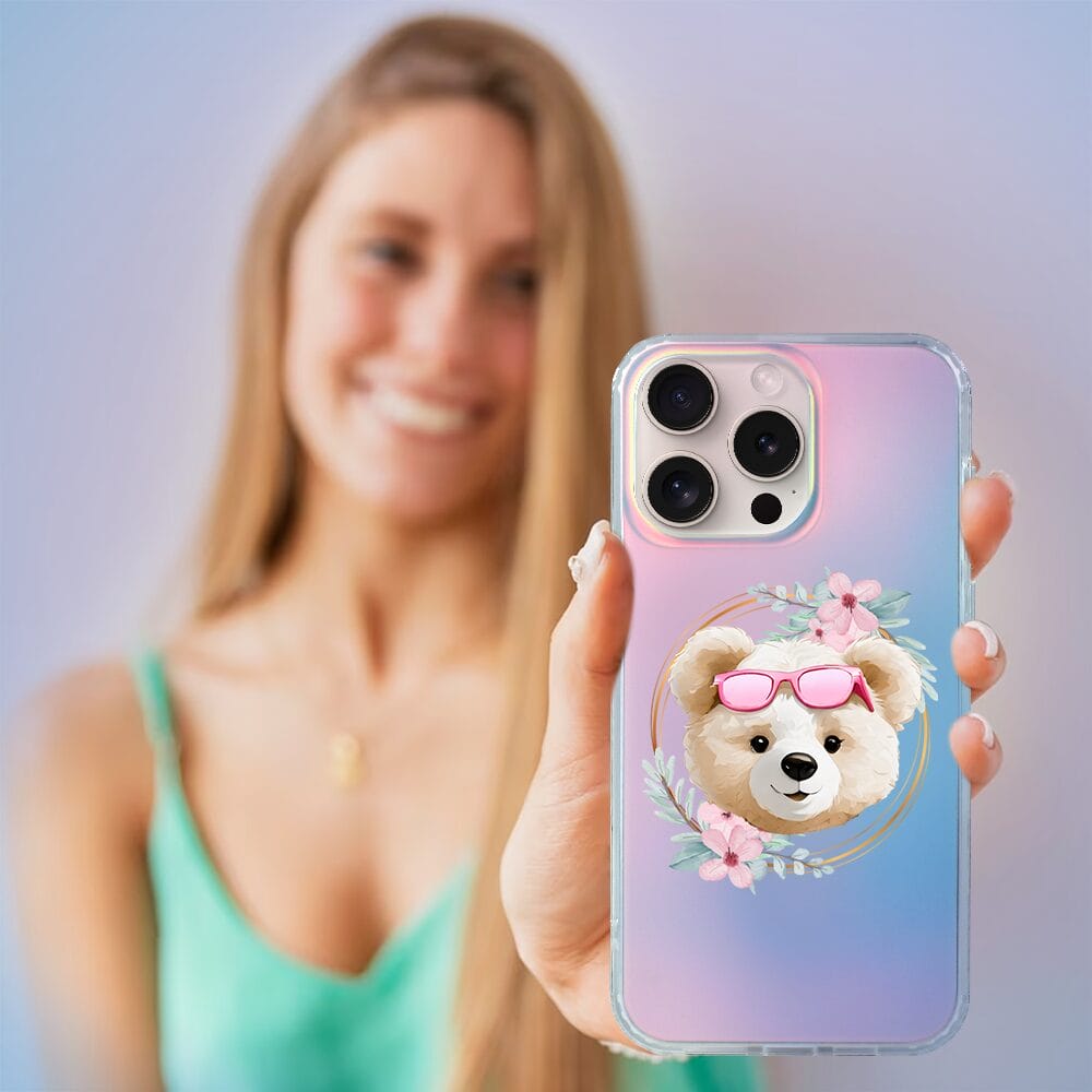 Etui do iPhone 14 Pro Max IBIZU California Sunset, zmieniające kolor, Flower Queen, miś z kwiatami - obrazek 5