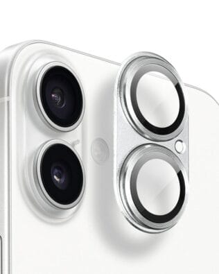 Metalowa osłona na cały aparat z wbudowanymi szkłami do iPhone 16, srebrna