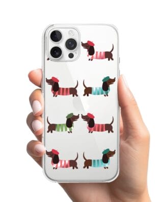 Etui do iPhone 12 Pro Max przeźroczyste, silikonowe Flexi, jamnik w Paryżu