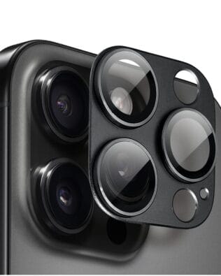 Metalowa osłona na cały aparat z wbudowanymi szkłami do iPhone 16 Pro, czarna