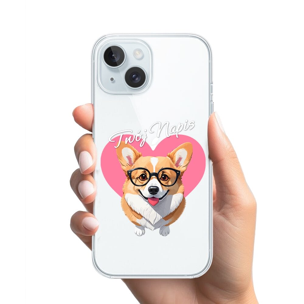 Etui do iPhone 15 przeźroczyste, silikonowe Flexi, Puppy Love, pies rasy Corgi - obrazek 2