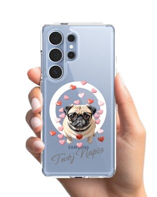 Etui do Samsung Galaxy S25 Ultra z MagSafe przeźroczyste, silikonowe Flexi, Puppy Love, pies rasy Mops