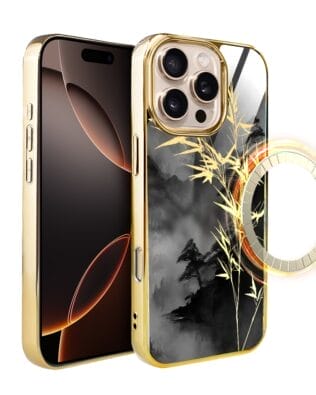 Etui do iPhone 16 Pro Max IBIZU Elite Glass z MagSafe Magia Azji, Złoty bambus, złote