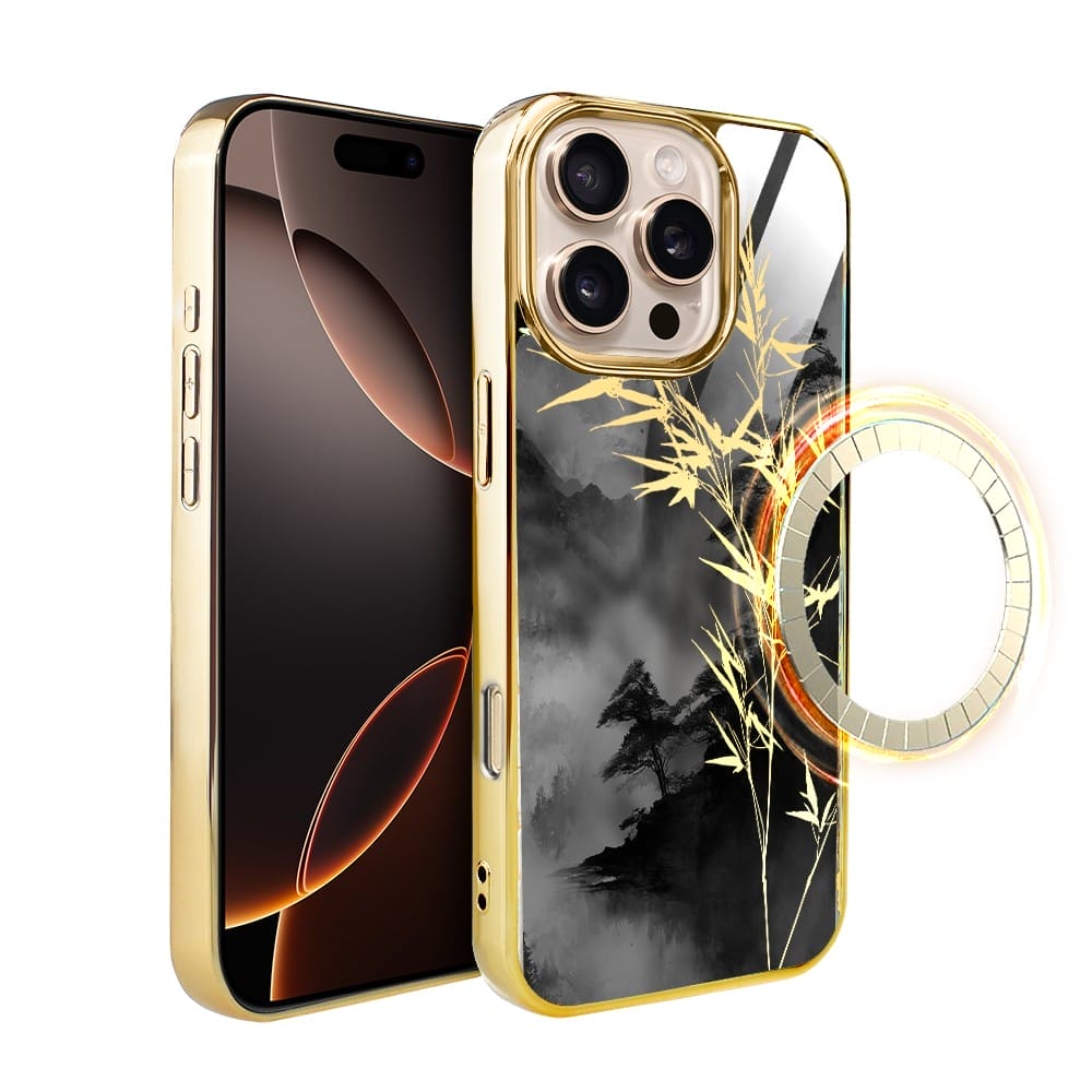 Etui do iPhone 16 Pro Max IBIZU Elite Glass z MagSafe Magia Azji, Złoty bambus, złote