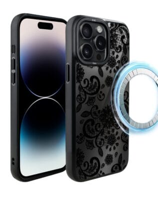 Etui do iPhone 14 Pro Max IBIZU DropGuard Matt z MagSafe, Midnight, Koronkowa czerń