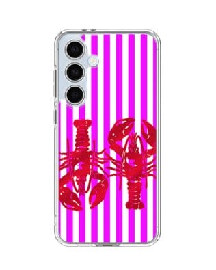 Etui do Samsung Galaxy S24 FE przeźroczyste, silikonowe Flexi, kraby z różowymi paskami