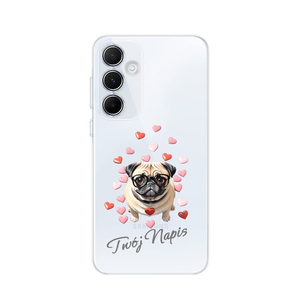 Etui do Samsung Galaxy A55 5G przeźroczyste, silikonowe Flexi, Puppy Love, pies rasy Mops