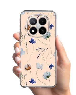 Etui do Xiaomi Redmi Note 14 Pro 4G przeźroczyste, silikonowe Flexi, kwiatki niebieskie na pudrowym tle