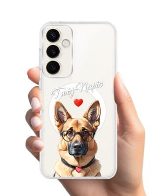 Etui do Samsung Galaxy S23 FE 5G z MagSafe przeźroczyste, silikonowe Flexi, Puppy Love, pies rasy Owczarek Niemiecki