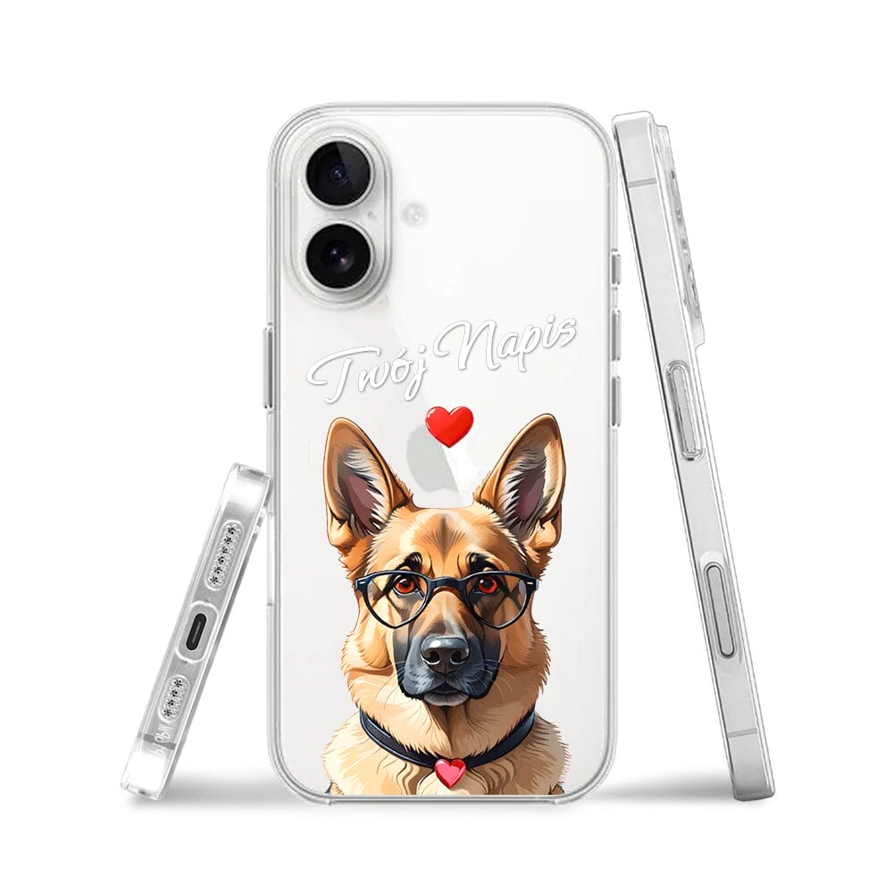 Etui do iPhone 16 Plus przeźroczyste, silikonowe Flexi, Puppy Love, pies rasy Owczarek Niemiecki - obrazek 3