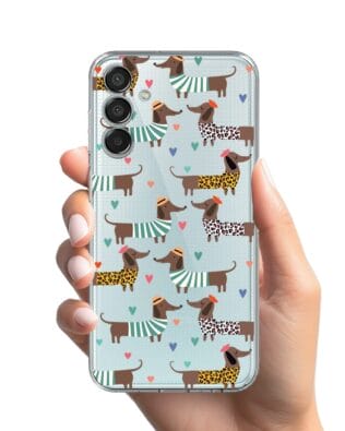 Etui do Samsung Galaxy M15 5G przeźroczyste, silikonowe Flexi, zakochane jamniki