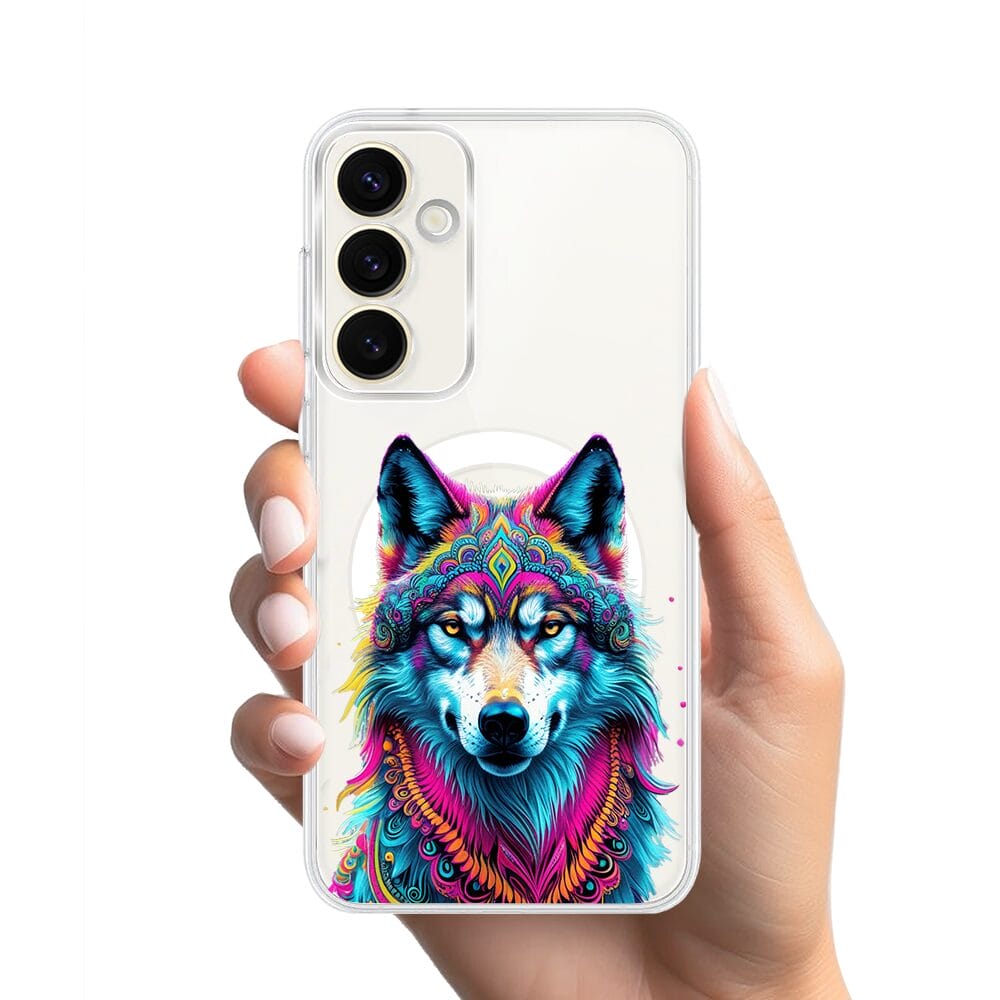 Etui do Samsung Galaxy S23 z MagSafe przeźroczyste, silikonowe Flexi, Dzika Mandala, Wilk - obrazek 2