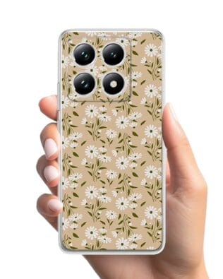 Etui do Xiaomi 14T przeźroczyste, silikonowe Flexi, delikatne kwiatki na cielistym tle