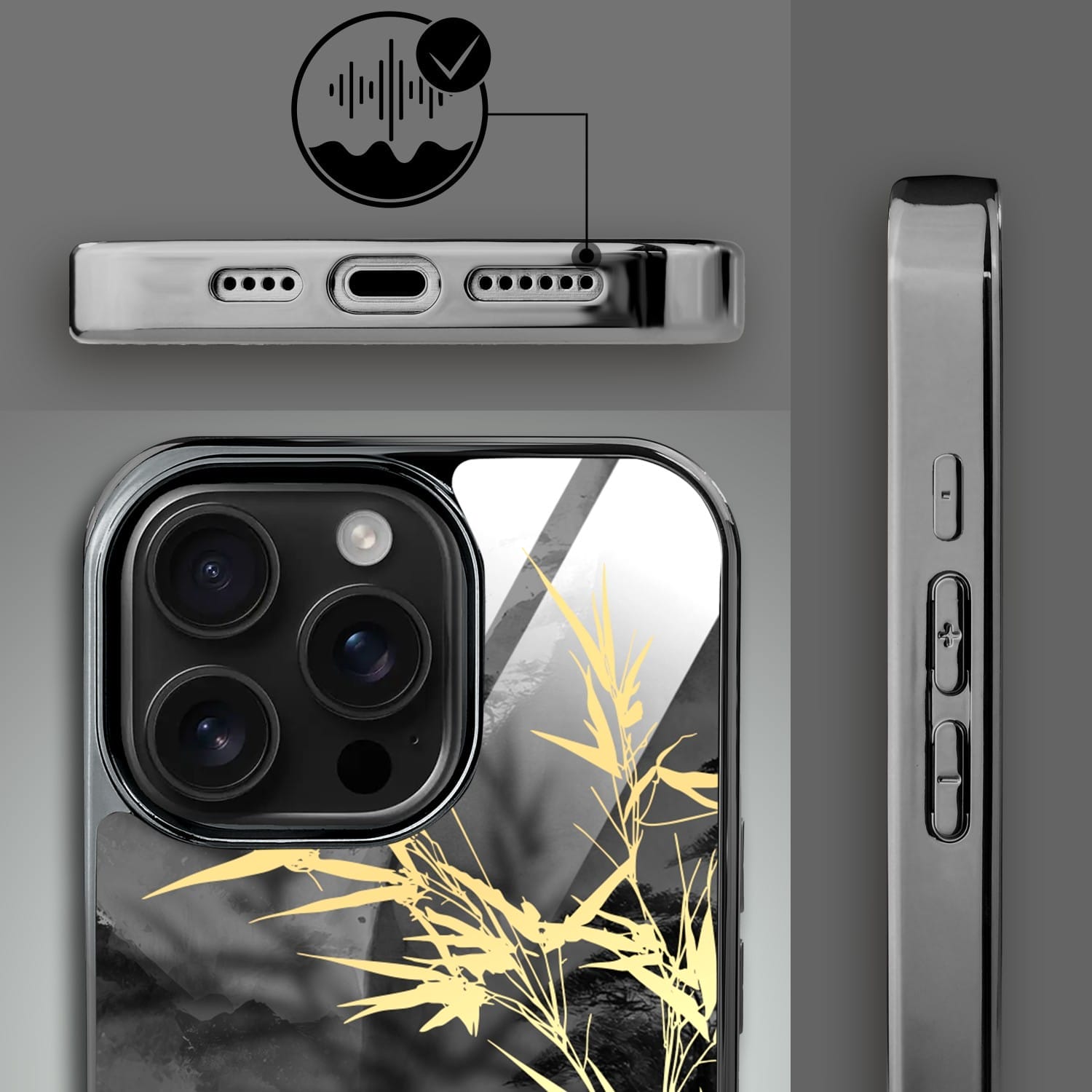 Etui do iPhone 16 Pro Max IBIZU Elite Glass z MagSafe Magia Azji, Złoty bambus, czarne - obrazek 4