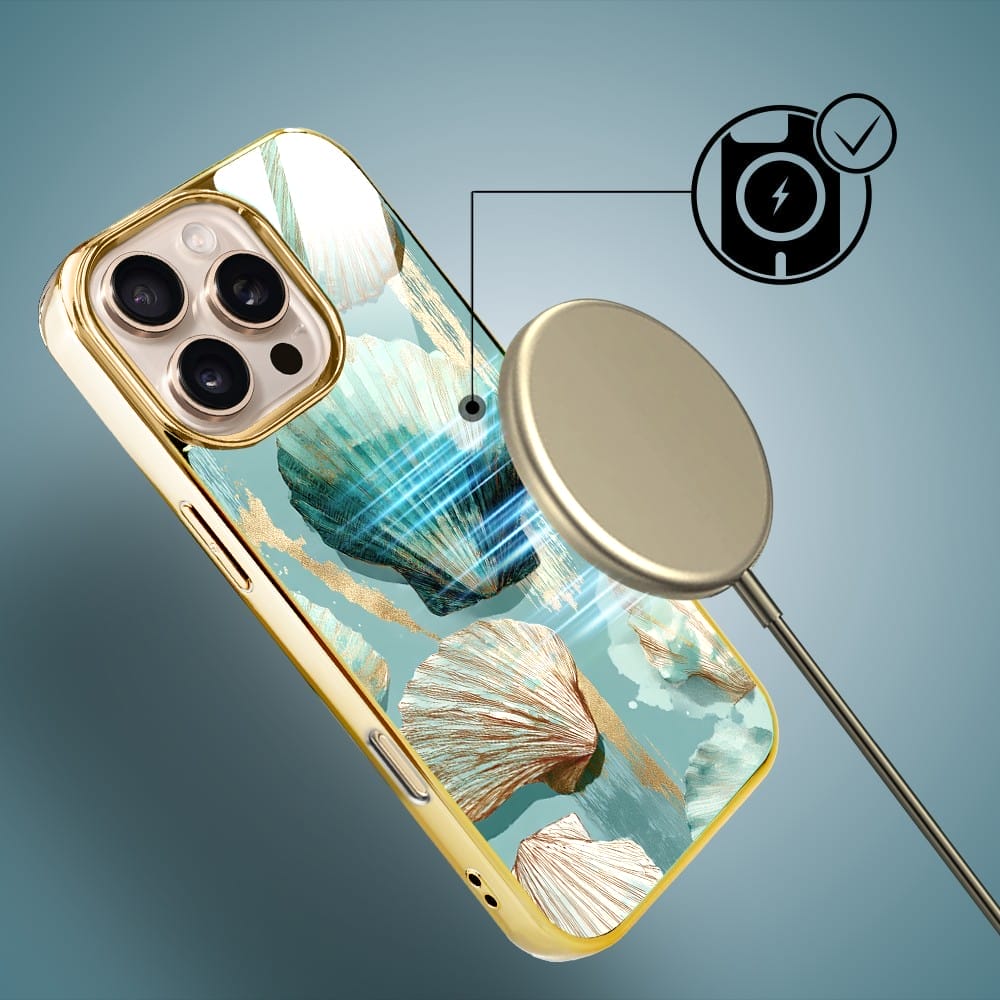 Etui do iPhone 16 Pro Max IBIZU Elite Glass z MagSafe Morze, Turkusowy skarb, złote - obrazek 7
