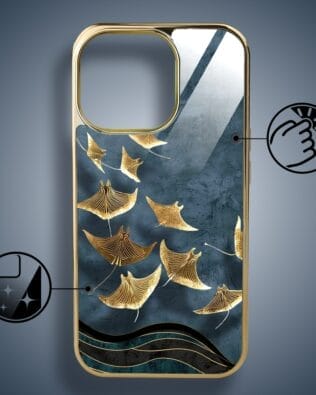 Etui do iPhone 16 Pro Max IBIZU Elite Glass z MagSafe Magia Azji, Morze, Lot płaszczek, złote