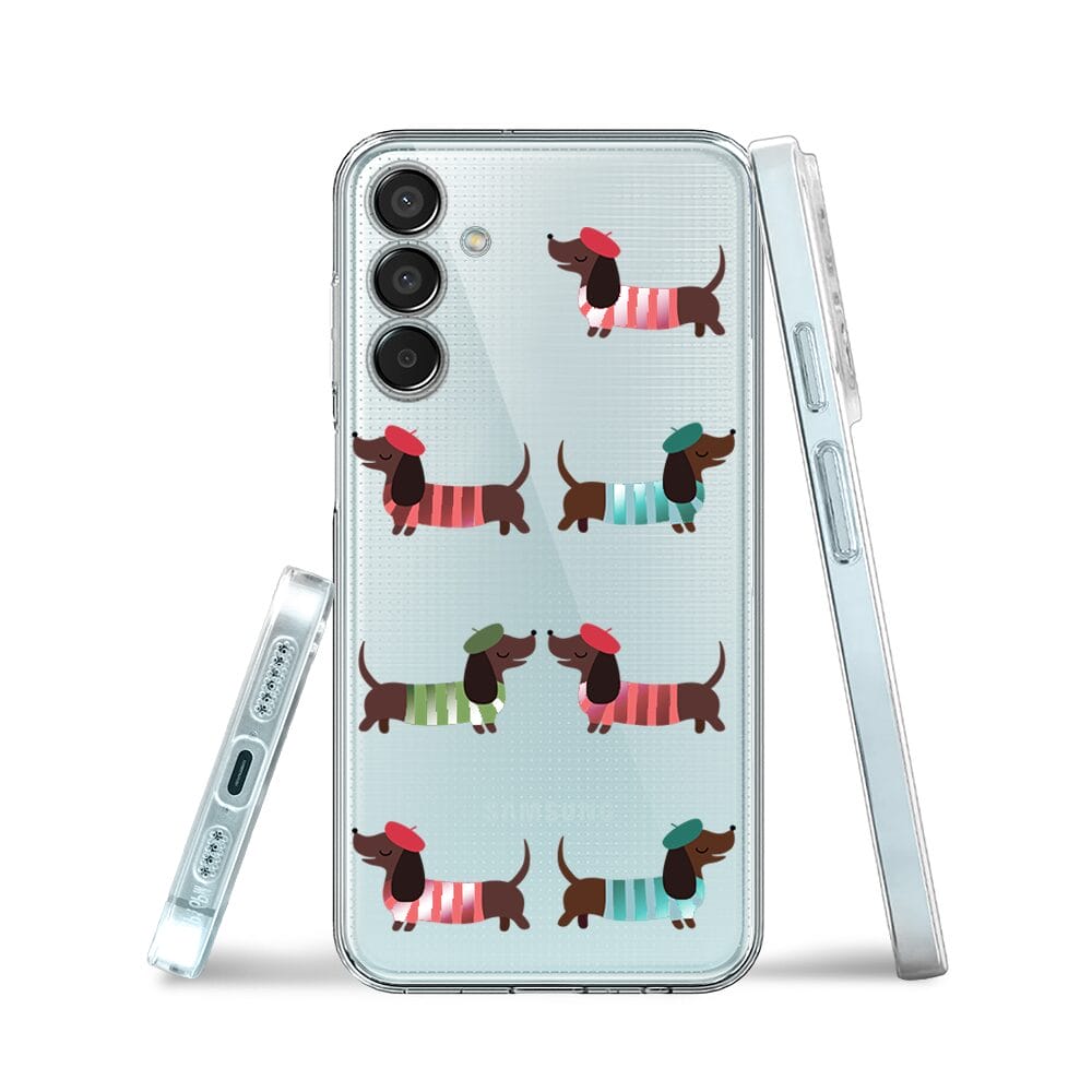 Etui do Samsung Galaxy M15 5G przeźroczyste, silikonowe Flexi, jamnik w Paryżu - obrazek 3