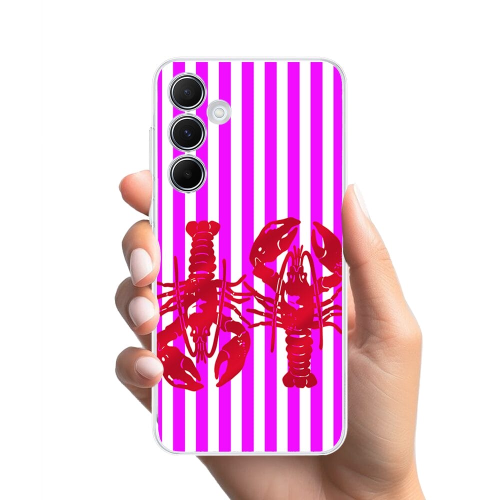 Etui do Samsung Galaxy A35 5G przeźroczyste, silikonowe Flexi, kraby z różowymi paskami - obrazek 2