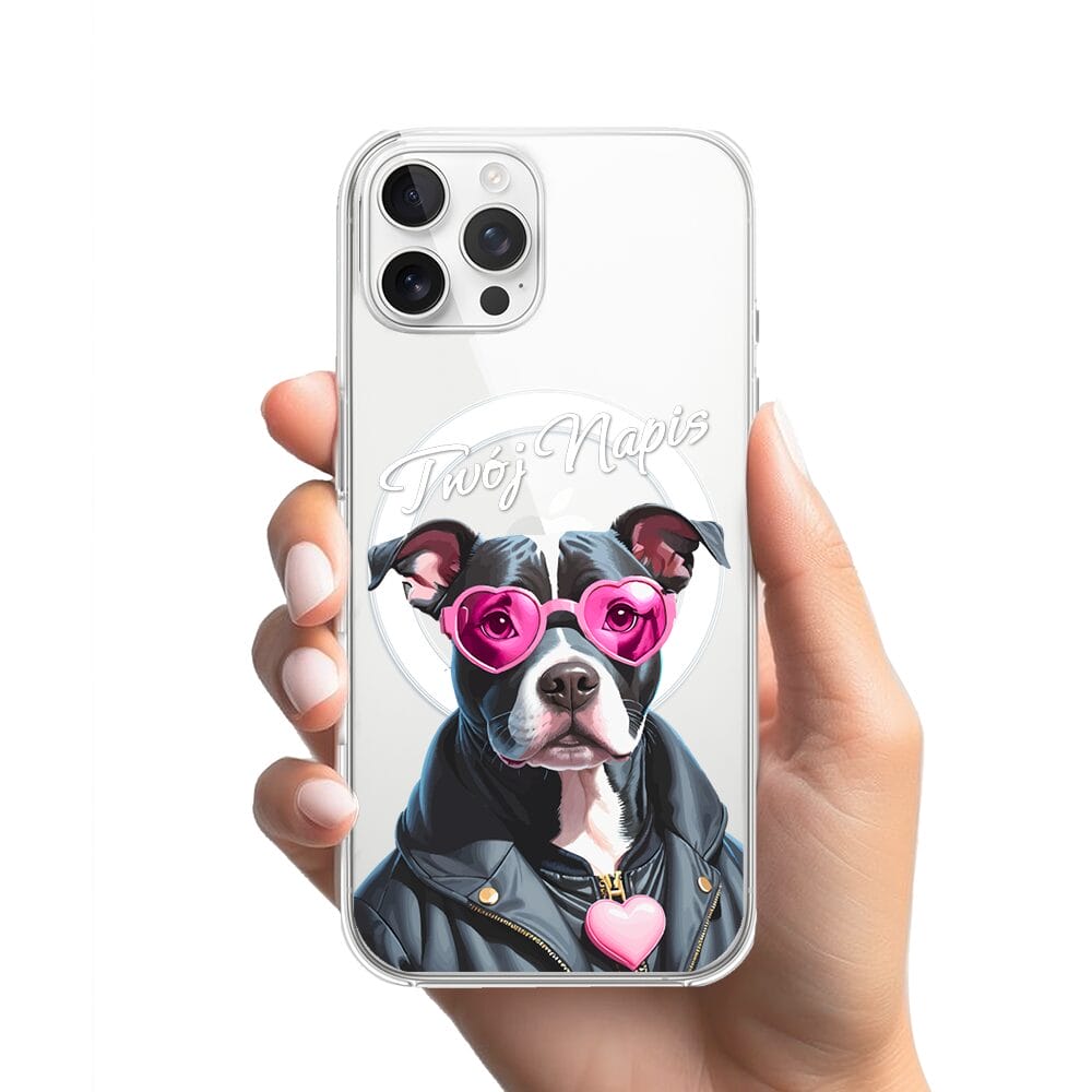 Etui do iPhone 12 Pro Max z MagSafe przeźroczyste, silikonowe Flexi, Puppy Love, pies rasy Amstaff - obrazek 2