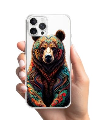 Etui do iPhone 12 Pro Max przeźroczyste, silikonowe Flexi, Dzika Mandala, Niedźwiedź