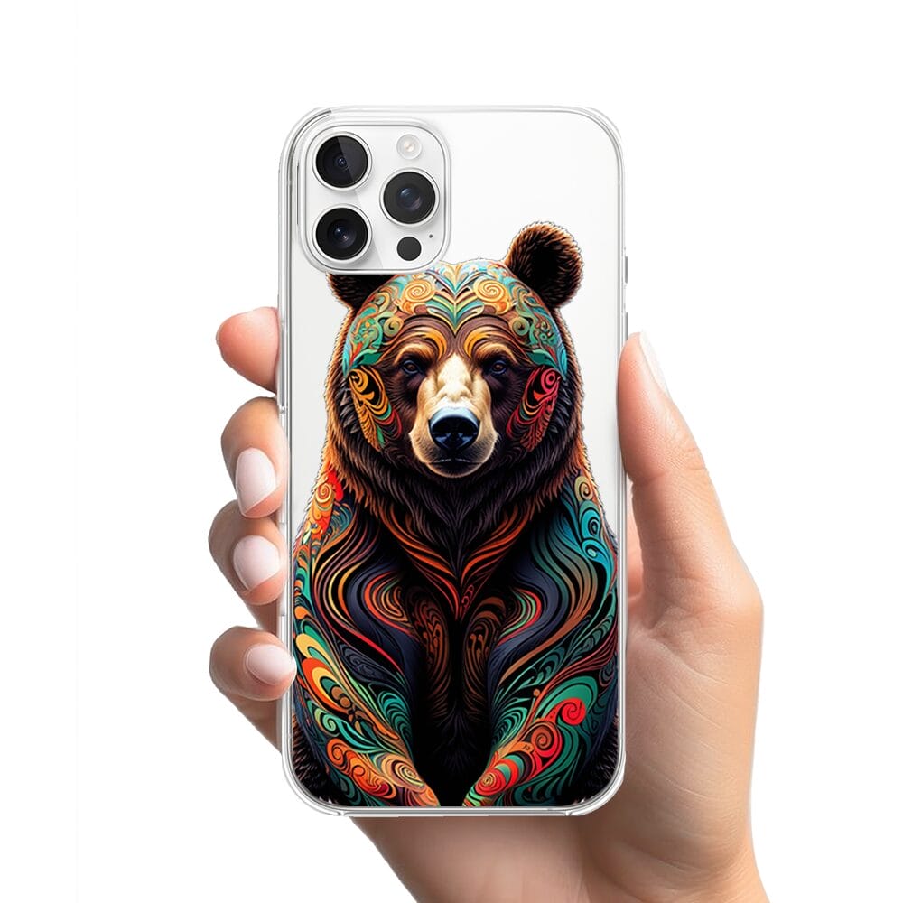 Etui do iPhone 12 Pro Max przeźroczyste, silikonowe Flexi, Dzika Mandala, Niedźwiedź - obrazek 2